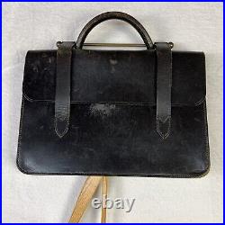 Vintage European Handmade Leather Slim Music Bag Single Handle Metal Bar Stamped