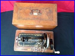 Vintage FRISTER & ROSSMANN Hand Crank Sewing Machine With Carry Case Working