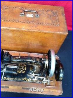 Vintage FRISTER & ROSSMANN Hand Crank Sewing Machine With Carry Case Working