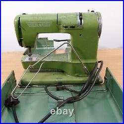 Vintage Green ELNA Supermatic 722010 sewing machine with metal carry case MFG 1956