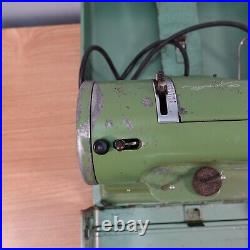 Vintage Green ELNA Supermatic 722010 sewing machine with metal carry case MFG 1956