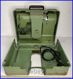 Vintage Green ELNA Supermatic 722010 sewing machine with metal carry case VGC