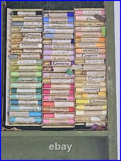 Vintage Grumbacher Finest Soft Pastels Lot Of 60 & Sennelier Wood Carry Case
