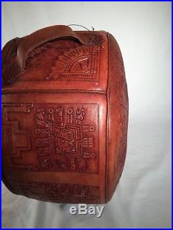 Vintage Hand-Crafted Peruvian Leather Carrying Case Suitcase Tote Pack Peru