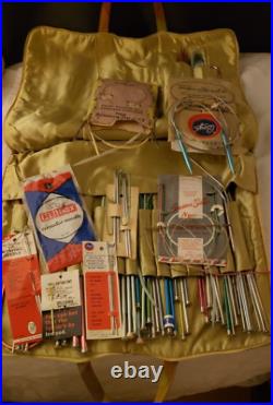 Vintage Knitting Needles +A Few Crochet Hooks Bates Many Circular + Carry Case
