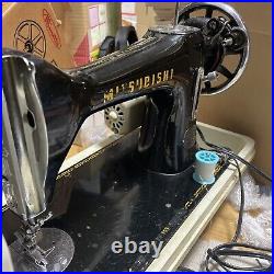 Vintage MITSUBISHI Sewing Machine HA1 with carry case Working Singer Pedal YM43