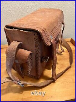 Vintage Mexican Camera Bag hand tooled Leather Heavy, Thick, Rustic, Handmade