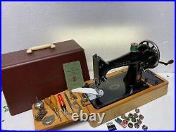 Vintage Singer Cast Iron Hand Crank Sewing Machine, Carry Case, Works Order