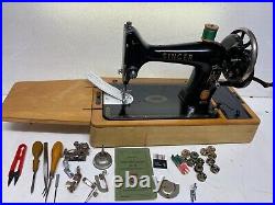 Vintage Singer Cast Iron Hand Crank Sewing Machine, Carry Case, Works Order