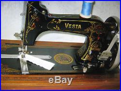 Vintage Vesta Cast Iron Hand Crank Sewing Machine With Carry Case. German Made