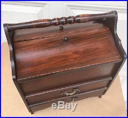 Vintage Wood Sewing Notion Box Thread Craft Storage Carry Case Tote Basket 12
