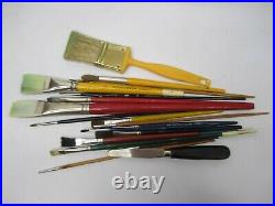 Vtg Grumbacher Art Supplies Wood Carrying Case Oil Watercolor Paint Brushes Book