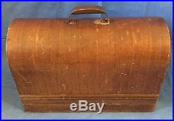 Vtg Singer Sewing Machine128 Wood Bentwood Carrying Case Only-3/4 Size 28 withKey