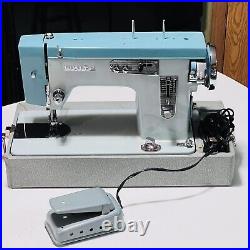 White 1265 Sewing Machine Zig Zag Stitcher Bleu Turquoise With Pedal, Case. WORKS