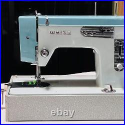 White 1265 Sewing Machine Zig Zag Stitcher Bleu Turquoise With Pedal, Case. WORKS