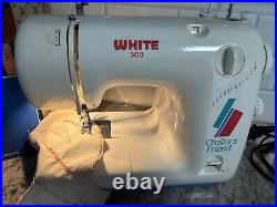 White Model W300 Compact Portable Sewing Machine Huge Lot, Case, Extras, Pedal