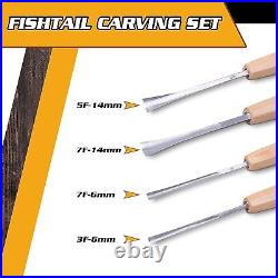 Wood Carving Kit 4-Piece Chisel Set with Fishtail Gouges and Carrying Case