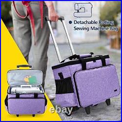 Yarwo Detachable Rolling Sewing Machine Carrying Case Trolley Tote Bag with f