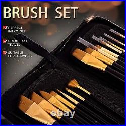 Yellow-price Paint Brush Set- 15 Miniature Brushes Acrylic Watercolor Carry Case